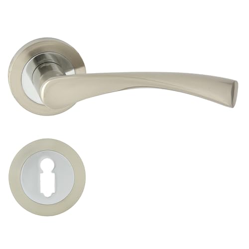 domino Türgriff Drückergarnitur BB-Buntbart Set Rund BB Rosette Türklinke für Zimmertür, Bürotür, Kellertür & Innentür Türbeschläge aus Aluminium Chrom/Nickel ROMANA-R M6/M9 von domino
