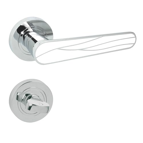 domino Türgriff Drückergarnitur WC - Badezimmer Set | Rund-Rosette | für Badezimmertüren | Set WC – Rosetten-Garnitur Chrom Glänzend/Weiß Türdrückergarnitur | SNAP-R M6/WHITE von domino