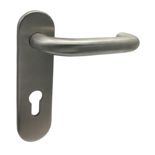 domino Türgriff UNO INOX PZ-Profilzylinder 72, Edelstahl Drückergarnitur für Zimmertüren, Türgriffe, Langschildgarnitur, Türdrücker-Set, Türbeschläge, Haustürgriff, Ziehgriff H225/B41/T9 mm von domino