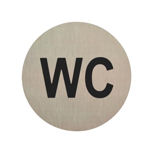 DOMINO WC Schild Selbstklebend 6,5 cm | Toilettenschilder WC | Türschild Gäste | Idealer WC Aufkleber | Toiletten Schild | WC-Schilder für Büros, Restaurants | Farbe: INOX von domino