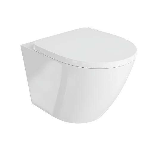 domino LAVITA Wand-WC SOGO WC Sitz Hänge Toilette Toilettendeckel mit Absenkautomatik & Metallscharniere Toiletten Spülrandlos Hängend Toilettenbecken 365x490x395 mm Weißer Glanz von domino