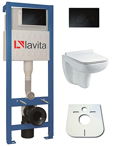 WC-Set Vorwandelement inkl. Drückerplatte + Wand WC Capri Slim ohne Spülrand + WC-Sitz mit Soft-Close-Absenkautomatik (OB) Toilette Komplett Sett WC von domino