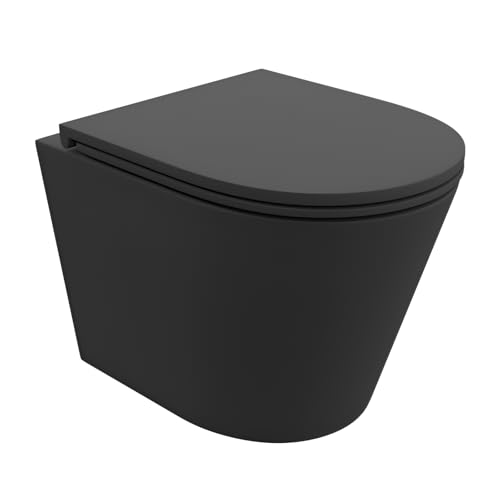 domino LAVITA Wand-WC Galve Black | WC Sitz | Hänge Toilette | Toilettendeckel mit Absenkautomatik & Metallscharniere | Toiletten Spülrandlos Hängend | Toilettenbecken | 355x510x385 mm | Schwarz von domino