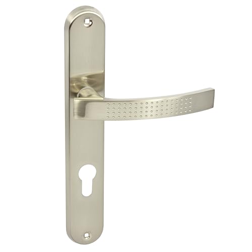domino Türgriff 72 Drückergarnitur PZ - Profilzylinder Set Türklinke für Zimmertür, Bürotür, Kellertür & Innentür L-Form Türbeschläge aus Aluminiuml Nickel Türdrückergarnitur ALMA ECO M9 von domino
