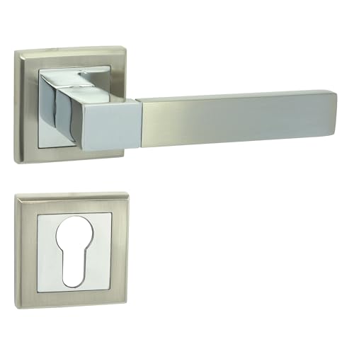 domino Türgriff Drückergarnitur PZ - Profilzylinder Set | mit quadratischen PZ Rosetten | Türklinke für Zimmertür, Bürotür, Kellertür & Innentür | Türklinke aus Aluminium | Chrom/Nickel | REAL-QR von domino