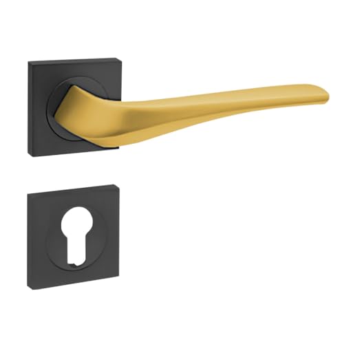 domino Türgriff Drückergarnitur PZ - Profilzylinder Set quadratische Rosette Türklinke für Bürotür, Kellertür & Innentür Aluminium Schwarz/Gold Türdrückergarnitur ADEL-QR BLACK/K-GOLD MATT domino Türgriff Drückergarnitur PZ - Profilzylinder Set quadratische Rosette Türklinke für Bürotür, Kellertür & Innentür Aluminium Schwarz/Gold Türdrückergarnitur ADEL-QR BLACK/K-GOLD MATT von domino