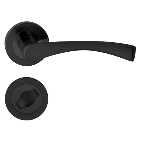 domino Türgriff Drückergarnitur WC - Badezimmer Set Rund-Rosette Türbeschlag für Badezimmertüren Set WC - Rosetten-Garnitur aus Aluminium Schwarz Türdrückergarnitur ROMANA-R BLACK domino Türgriff Drückergarnitur WC - Badezimmer Set Rund-Rosette Türbeschlag für Badezimmertüren Set WC - Rosetten-Garnitur aus Aluminium Schwarz Türdrückergarnitur ROMANA-R BLACK von domino