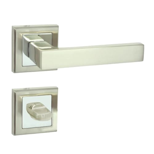 domino Türgriff Drückergarnitur WC - Badezimmer Set mit quadratische Rosette für Badezimmertüren Set WC - Rosetten-Garnitur Türbeschläge aus Aluminium Chrom/Nickel ENE QR M6/M9 domino Türgriff Drückergarnitur WC - Badezimmer Set mit quadratische Rosette für Badezimmertüren Set WC - Rosetten-Garnitur Türbeschläge aus Aluminium Chrom/Nickel ENE QR M6/M9 von domino