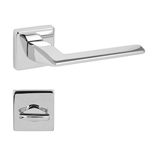 domino Türgriff Drückergarnitur WC - Badezimmer Set | mit quadratische Rosette | für Badezimmertüren | Set WC - Rosetten-Garnitur | Türbeschläge aus Znal | Chrom |ELIZA-QR M6 von domino
