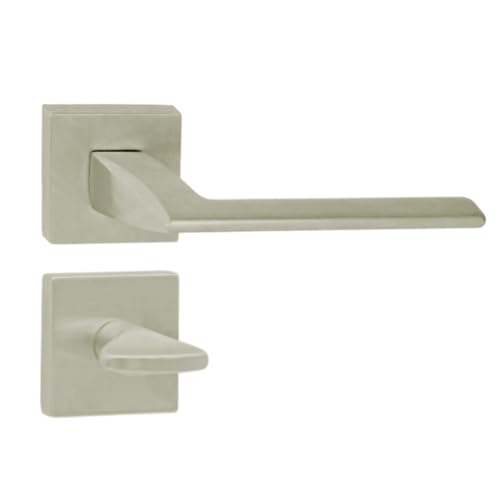 domino Türgriff Drückergarnitur WC - Badezimmer Set quadratische Rosette für Badezimmertüren Set WC - Rosetten-Garnitur Türbeschläge aus Znal Nickel ELIZA-QR M9 von domino