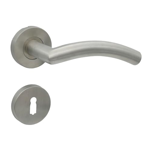 domino Türgriff Drückergarnitur BB-Buntbart Set Rund Rosette Türklinke für Zimmertür, Bürotür, Kellertür & Innentür Edelstahl Türdrückergarnitur PRADO-R INOX von domino