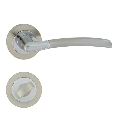domino Türgriff Drückergarnitur WC - Badezimmer Set Rund-Rosette Türbeschlag für Badezimmertüren Set WC - Rosetten-Garnitur Aluminium Chrom/Nickel Türdrückergarnitur PRESTO-R M6/M9 von domino