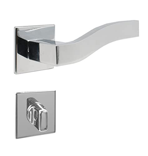 domino Türgriff PRIMUS-QR M6 WC-Bad Drückergarnitur für Zimmertüren Türdrücker-Set Rosetten-Garnitur Türbeschläge/Farbe:Chrom Glänzend/Material:Legierter Stahl von domino