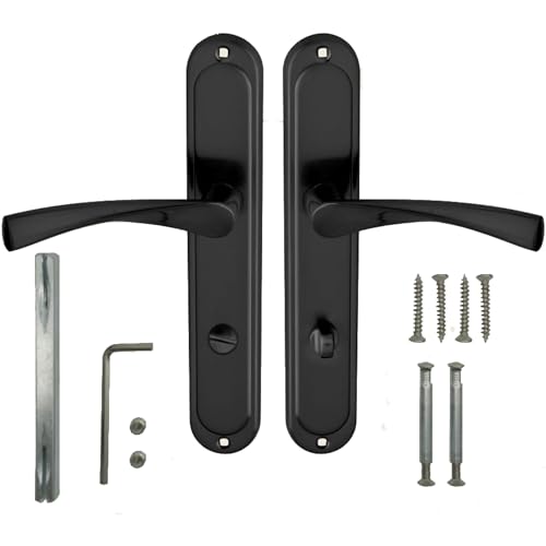domino Türgriff 78 Drückergarnitur WC - Badezimmer Set Links & Rechts Türbeschlag für WC/Badezimmertüren L-Form Türklinke aus Aluminium schwarz Türdrückergarnitur ROMANA BLACK von domino