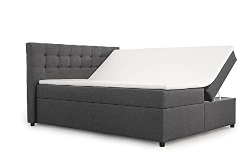 domyou Raven Basic Boxspringbett 180x200 cm Doppelbett Kopfteil Bett Polsterbett Bett mit Matratze Schlafzimmer Möbel mit Topper Bett mit Stauraum Holz Lattenrost Familienbett Jugendbett Dunkelgrau von domyou