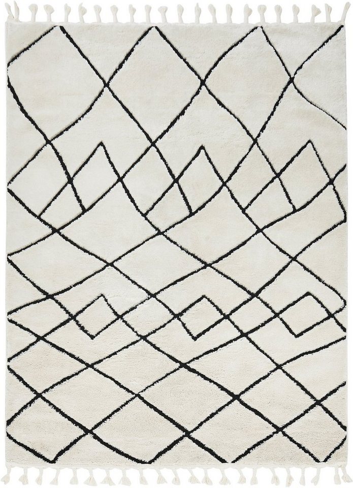 Teppich LAKE, done.®, rechteckig, Höhe: 10 mm, modernes Scandi Design, Hoch-Tief Effekt, mit Fransen von done.®