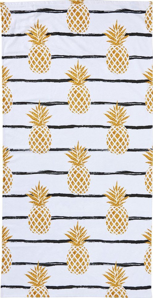 done.® Strandtuch Pineapple, Hamam Frottier (1-St), mit Ananas Motiv, eingenähte Reisverschluss-Tasche für Wertgegenstände von done.®