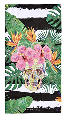 Strandtuch Case in 7 Designs 40% Baumwolle 60% Polyester Hamam Wellness Streifen schwarz-weiß Totenkopf Hibiskus 90 cm x 180 cm Summer Skull von done.
