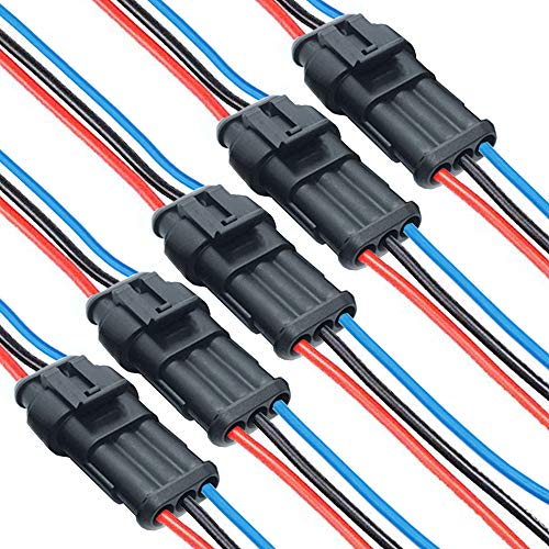 DONJON 3polig Auto Wasserdicht Schnellverbinder,Kabel Steckverbinder Stecker,Elektrischer Anschluss Stecker mit 16AWG-Kabel für KFZ LKW Auto Kayak Boote Roller Motorrad(5 Sätze) von donjon