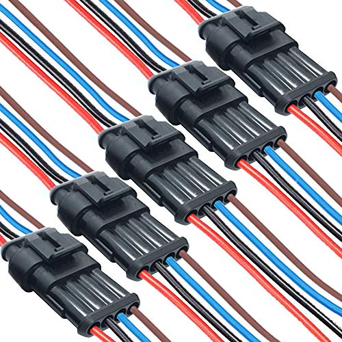 DONJON Kabel Steckverbinder Stecker,4 polig Elektrischer Anschluss Stecker,Auto wasserdichte Elektrische Stecker mit 16AWG-Kabel für KFZ LKW Auto Kayak Boote Roller Motorrad (5 Sätze) von donjon