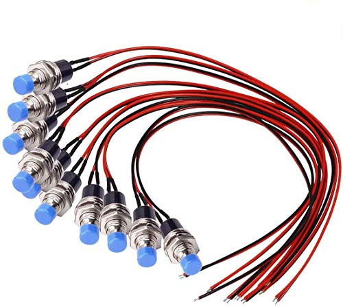 DONJON Mini Momentanen Druckschalter(mit 20AWG Draht) Momentary Push Button Schalter,wasserdicht Taster Druckknöp SPST ON/OFF für Auto Boot Arduino DIY(10Pcs) blue von DONJON