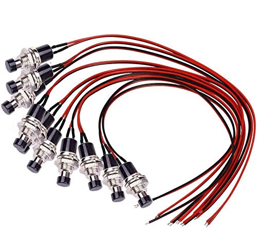 DONJON Momentanen Druck schalter,(mit 10cm 20AWG Draht)12v Mini Drücken Taster Druckknöpfe SPST ON/OFF für Auto,PC,Tischlampe(10Pcs) black von DONJON