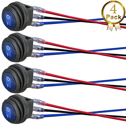 DONJON Wippschalter, 12V 20A / 24V 10A Wasserdichte LED Rocker Kippschalter (mit 16AWG Draht) SPST On/OFF für Auto RV Truck Jeep Off Road Boat Marine (4Pcs) (blue) von donjon
