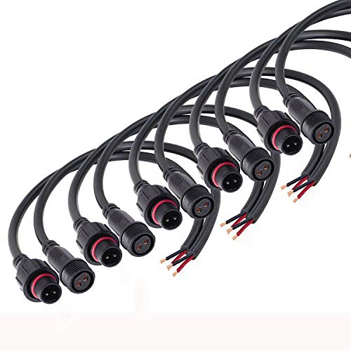 donjon Wasserdichte Anschlüsse, 2Pin 2Core Verlängerungskabel, Male Female Plug LED Steckverbinder,Waterproof IP68 Steckverbinder Stecker mit 16AWG 20CM skabel für LED Lichtleisten. (5Pairs) von donjon