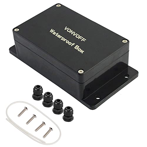 VONVOFF Power Abzweigdose, IP65 staubdichter wasserdichter ABS Plastik Elektronische Gehäuse Box, Projektkasten,Gehäuse mit festem Loch und 4pcsx M16 Kabelverschraubung,(200x120x75mm,Black) von donjon