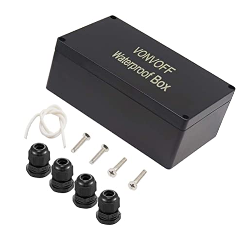 VONVOFF Power Abzweigdose, IP65 staubdichter wasserdichter ABS Plastik Elektronische Gehäuse Box, Projektkasten,Gehäuse mit festem Loch und 4pcsx M16 Kabelverschraubung,(158x90x60mm,Black) von donjon