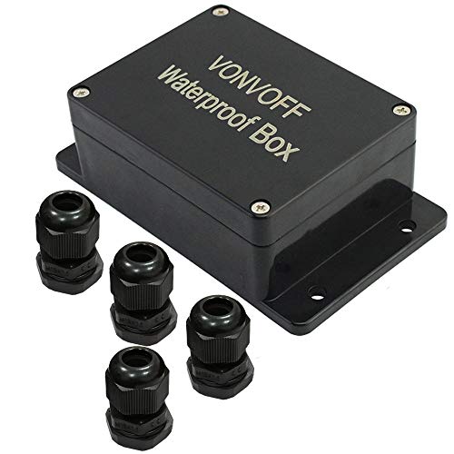 VONVOFF Power Abzweigdose, IP65 staubdichter wasserdichter ABS Plastik Elektronische Gehäuse Box, Projektkasten,Gehäuse mit festem Loch und 4pcsx M16 Kabelverschraubung,100x68x50mm(schwarz) von donjon