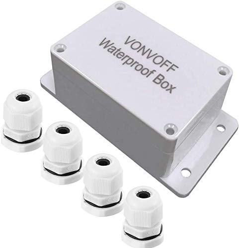 VONVOFF Power Abzweigdose, IP65 staubdichter wasserdichter ABS Plastik Elektronische Gehäuse Box, Projektkasten,Gehäuse mit festem Loch und 4pcsx M16 Kabelverschraubung,100x68x50mm (white) von donjon