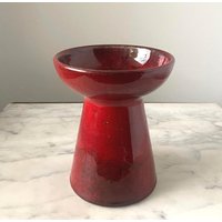 Mid Century Vase, Keramik, Glänzend Rot Glasiert, in Handarbeit Gefertigt. Oder Solitär-Kerzenständer, Allgäuer 60Er Vintage von doobidooVintiques