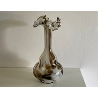 Vintage Opaline Vase Weiß Braun, Mid Century Empoli Italien Glasvase 1960-70Er, Dekorative Marmorierte Retro Blumenvase, Murano Glas von doobidooVintiques
