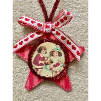 Vintage Valentinstag Junge Mädchen Kinder Bild Decoupage Ephemera Glitzer Holz Stern Ornament Shabby Chic Handmade Doodaba von doodaba