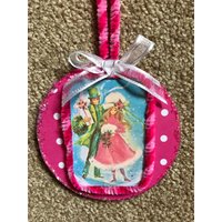 Vintage Weihnachten Paar Mann Frau Rosa Bild Decoupaged Ephemera Glitter Holz Ornament Shabby Chic Handmade Doodaba von doodaba