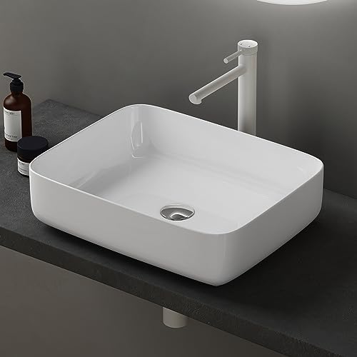 doporro Aufsatzwaschbecken Keramik Waschbecken 500x400x135 mm weiß glänzend Gäste WC Handwaschbecken Waschtisch Brüssel106 von doporro