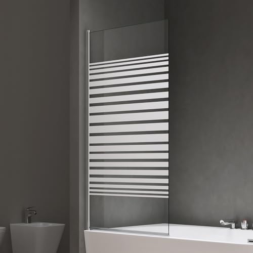 doporro Badewannenaufsatz Design-Duschwand für Badewanne 80x140cm chrom Duschabtrennung ESG-Sicherheitsglas in Milchglas Streifen inkl. NANO-Beschichtung Badewannenfaltwand Cortona201MS von doporro