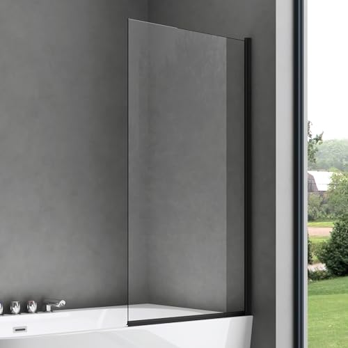 doporro Badewannenaufsatz Design-Duschwand für Badewanne 80x140cm schwarz Duschabtrennung ESG-Sicherheitsglas in Klarglas inkl. NANO-Beschichtung Badewannenfaltwand Cortona201K von doporro