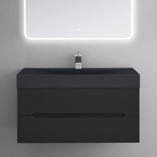 doporro Waschbeckenunterschrank Waschtisch mit Unterschrank Wandmontage matt schwarz, BTH: 100x48x56 cm, inkl. Mineralguss-Waschbecken Yoga von doporro