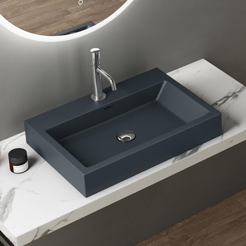 doporro Design Aufsatzwaschbecken Hängewaschbecken Waschbecken Matt Anthrazit BTH 60x42x10 cm Waschtisch aus Mineralguss Colossum06 von doporro