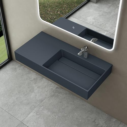 doporro Waschbecken Waschtisch 90x48x13 cm mit verstecktem Ablauf in matt Anthrazit aus Mineralguss als Aufsatzwaschbecken und Hängewaschbecken geeignet Colossum12-R von doporro