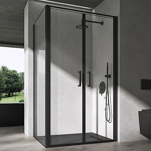 doporro Duschkabine Duschabtrennung 80x100x195cm Eckdusche schwarz ESG-Sicherheitsglas Klarglas inkl. beidseitiger Easy-Clean-Beschichtung Ravenna66 von doporro