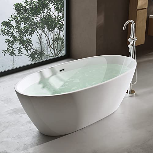 doporro Freistehende Design-Badewanne Vicenza599 150x79x56cm Oval Weiß Acryl-Standbadewanne mit Ablaufgarnitur DIN-Anschlüssen von doporro