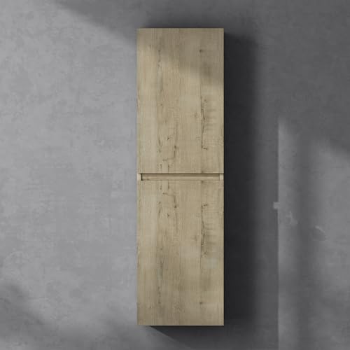 doporro Seitenschrank Badschrank Schmal Hochschrank Badezimmer Hängend Regal BxTxH ca: 35x20x120cm Midischrank in Eiche Greige Verona von doporro
