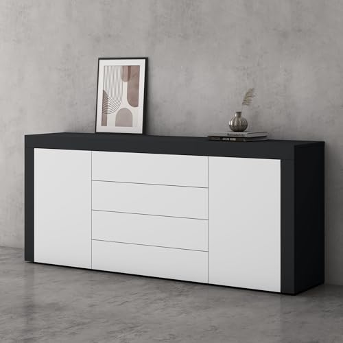 doporro Sideboard Kommode in Anthrazit matt und Weiß matt 167x36 cm Aufbewahrungsschrank Holz Bodenstehend für Ihren Wohnbereich Viel Stauraum Schrank 03 von doporro