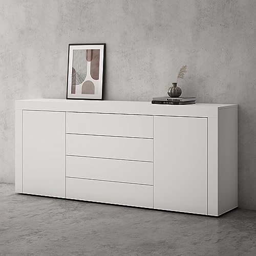 doporro Sideboard Kommode in Weiß matt 167x36 cm Aufbewahrungsschrank Holz Bodenstehend für Ihren Wohnbereich Viel Stauraum Schrank 03 von doporro