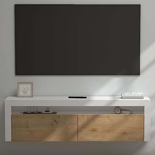doporro TV Lowboard TV-Schrank Fernsehschrank 160cm in matt Weiß und Kerneiche Hängend Fernsehtisch, TV-Regal für Fernseher Fernsehschrank01 von doporro