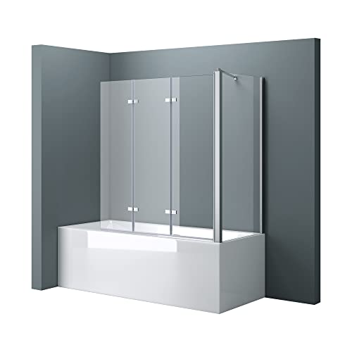 doporro 70x130x140cm Design-Duschwand für Badewanne Badewannenaufsatz Duschabtrennung 6mm ESG-Sicherheitsglas inkl. NANO-Beschichtung Badewannenfaltwand Wandanschlag links von doporro