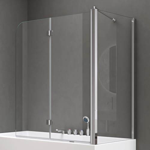 doporro 75x120x140cm Design-Duschwand für Badewanne Badewannenaufsatz Duschabtrennung 6mm ESG-Sicherheitsglas inkl. NANO-Beschichtung Badewannenfaltwand Wandanschlag rechts, Cortona113 von doporro